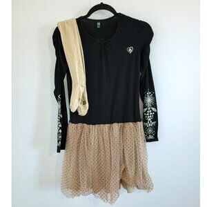 Festive Black & Gold Dress with Tights set